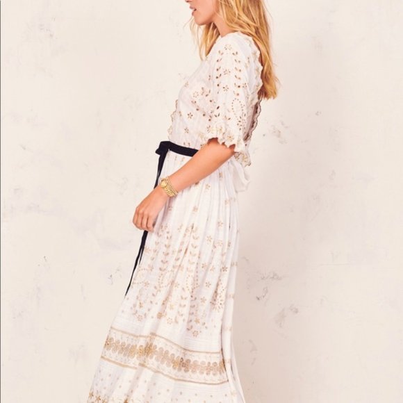 LOVESHACKFANCY Augusta velvet-trim metallic Dress - Picture 2 of 6